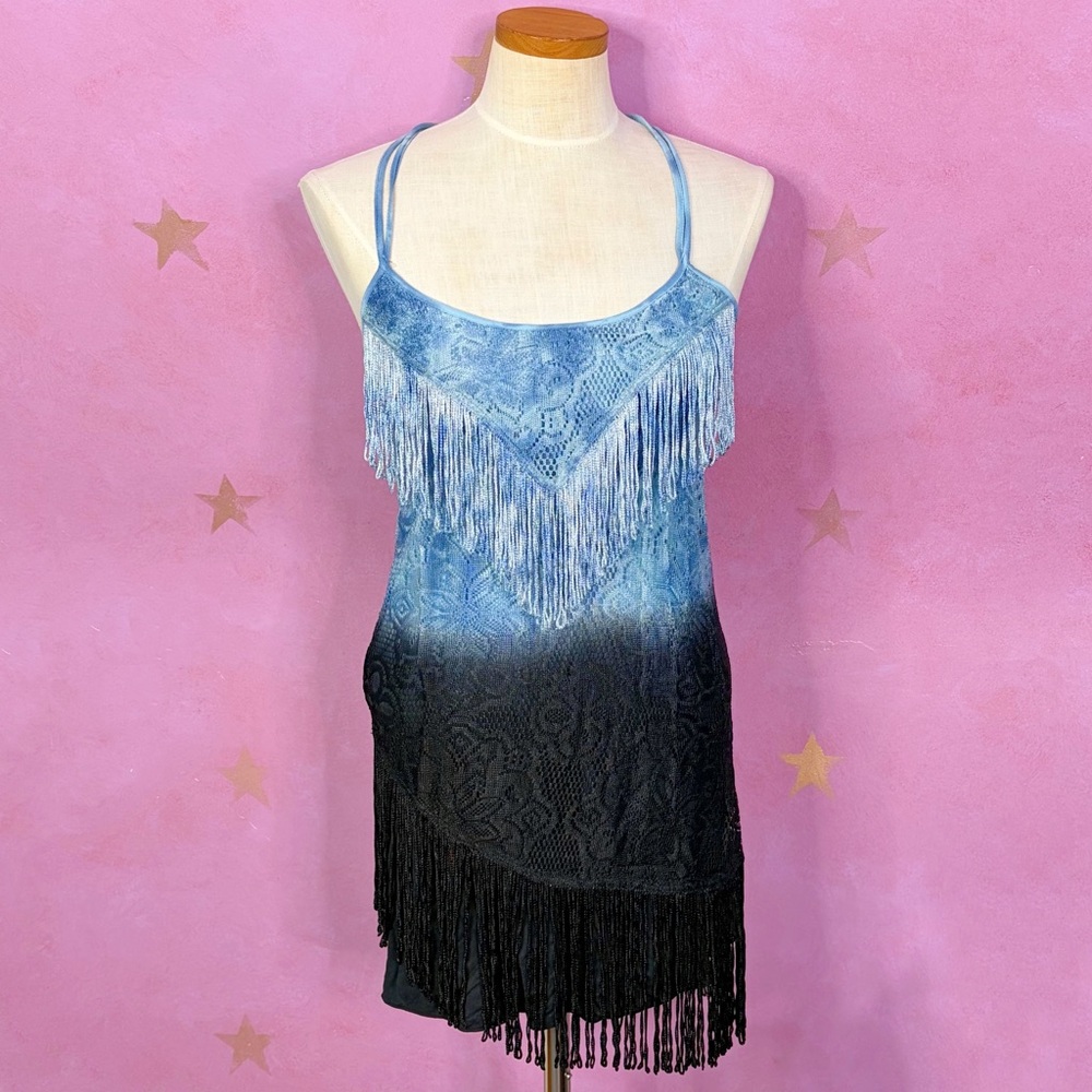 FREE PEOPLE DRESS WOMEN’S 6 SHAKE IT FRINGE OMBRÉ FLIRTY FUN RETRO GIRLY CLUB